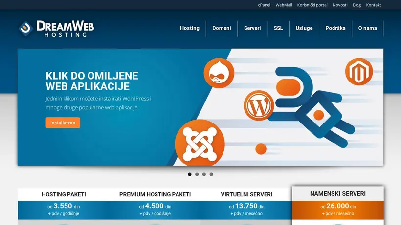 DreamWebhosting homepage screenshot