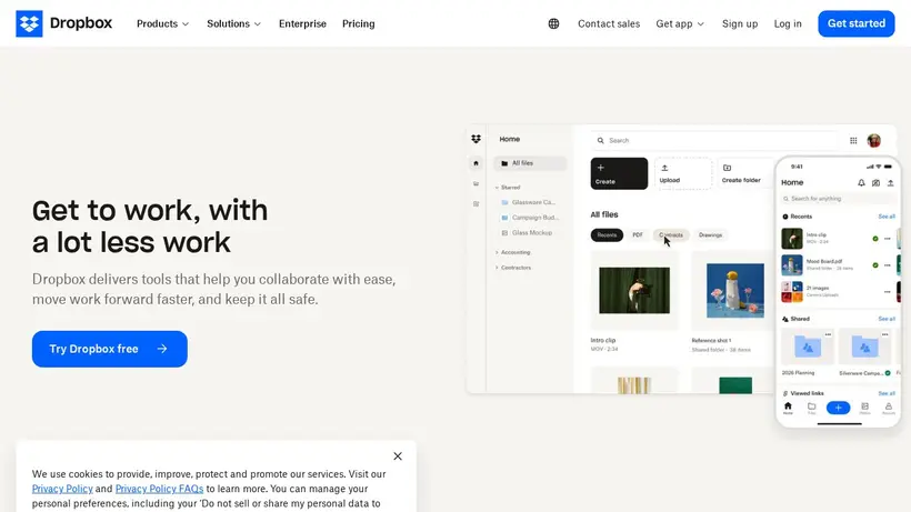 Dropbox homepage screenshot