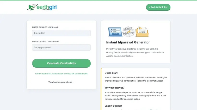 Earth Girl Hosting homepage screenshot