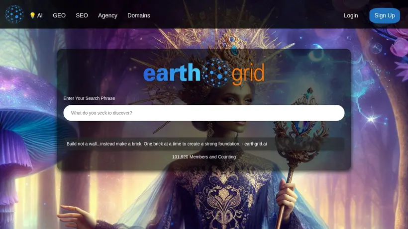 EarthGrid homepage screenshot