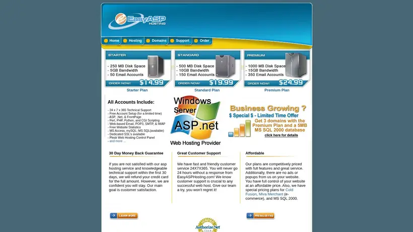EasyASPHosting homepage screenshot