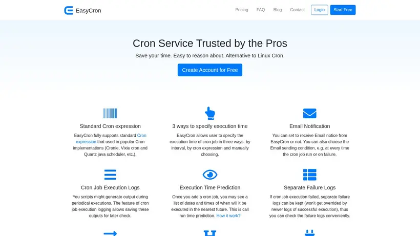 EasyCron homepage screenshot
