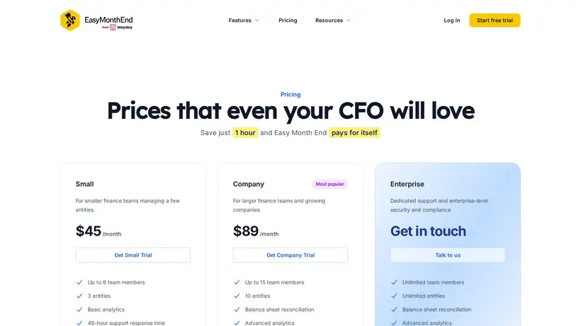 EasyMonthEnd homepage screenshot