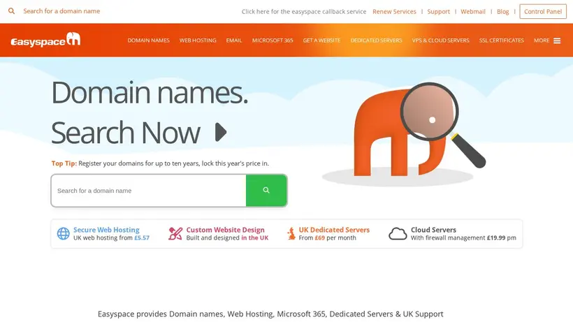 EasySpace homepage screenshot