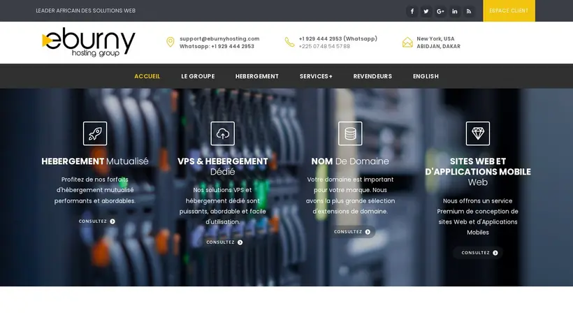 EburnyHosting homepage screenshot