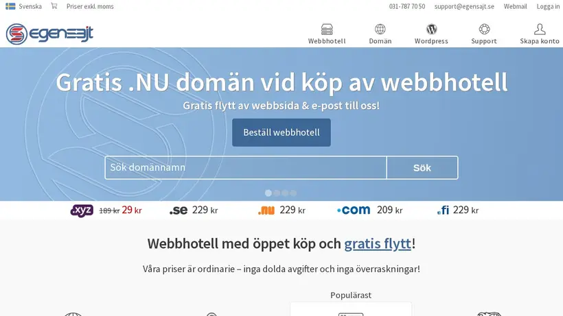 Egensajt homepage screenshot
