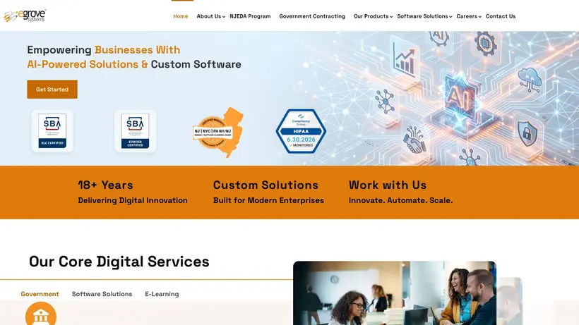 eGrove Systems homepage screenshot