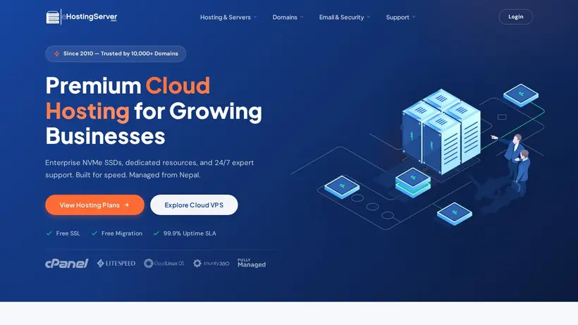 eHostingServer homepage screenshot