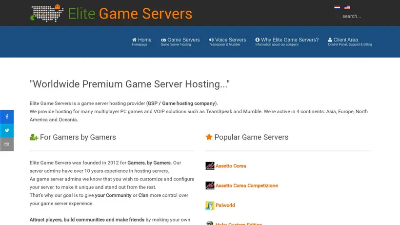 Elite Game Servers homepage screenshot