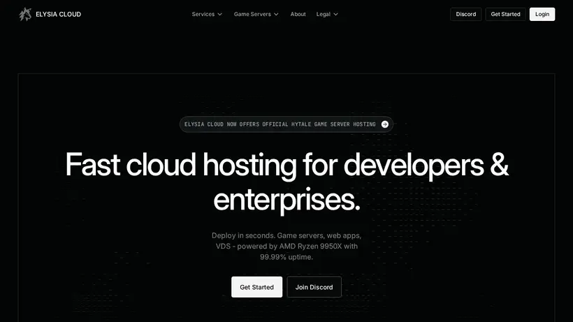 ElysiaCloud homepage screenshot