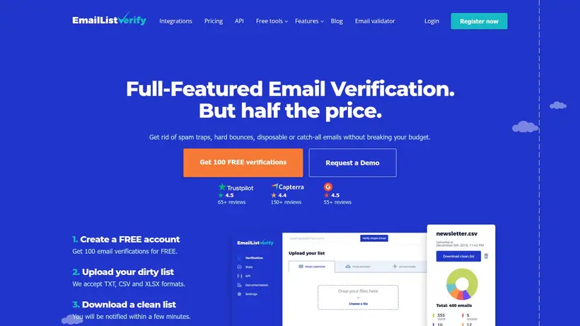 EmailListVerify homepage screenshot