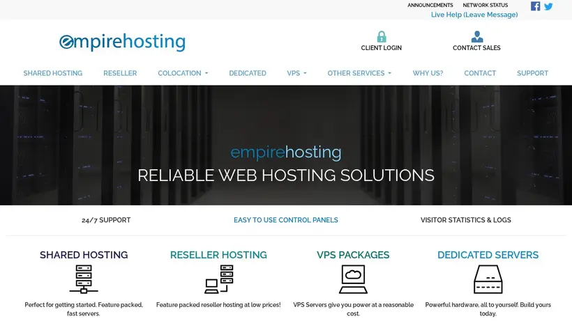 Empire-Hosting homepage screenshot