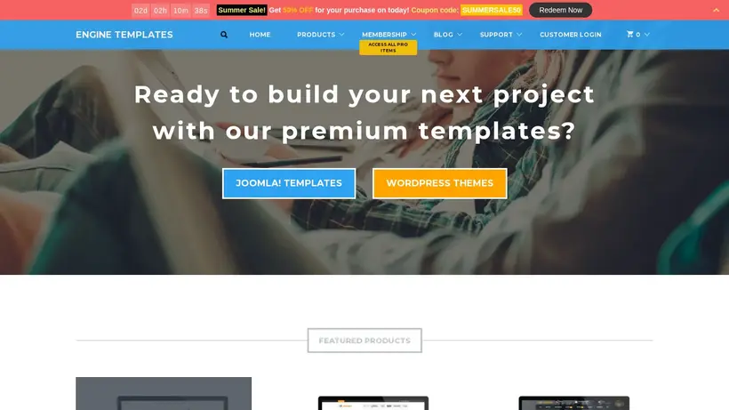 Engine Templates homepage screenshot