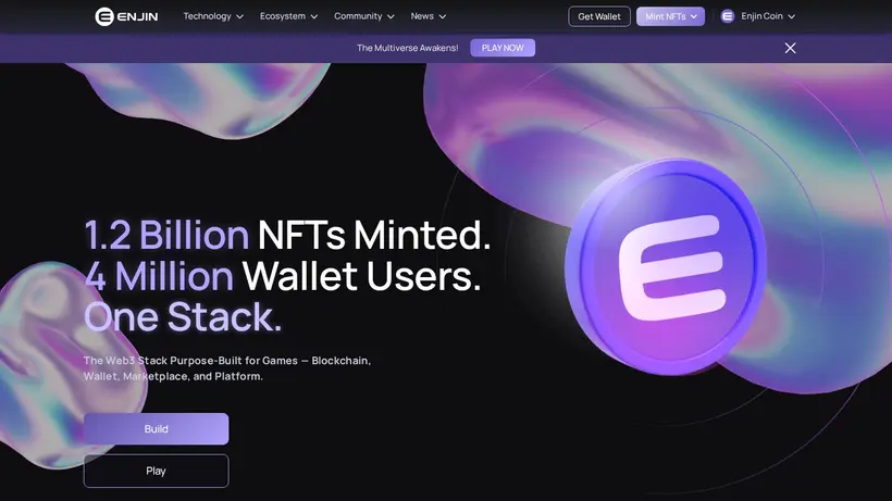 Enjin homepage screenshot