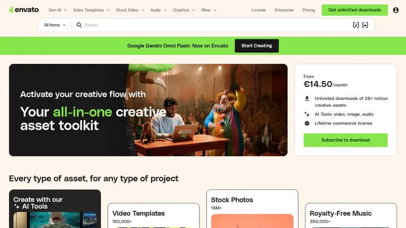 Envato Elements homepage screenshot