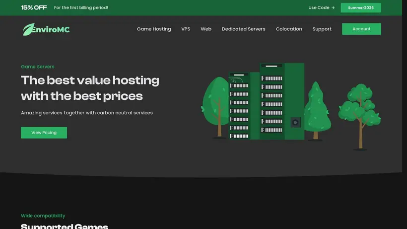 EnviroMC Host homepage screenshot