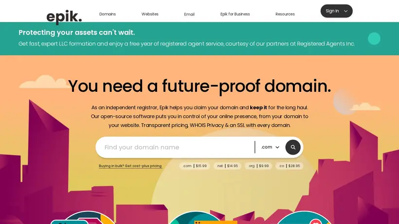 Epik homepage screenshot