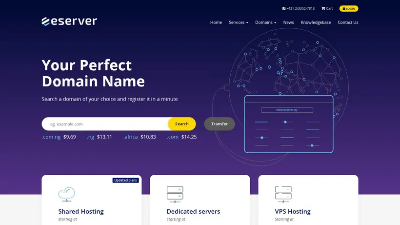 eServer.ng homepage screenshot