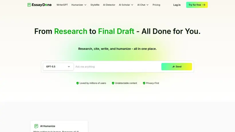 EssayDone homepage screenshot