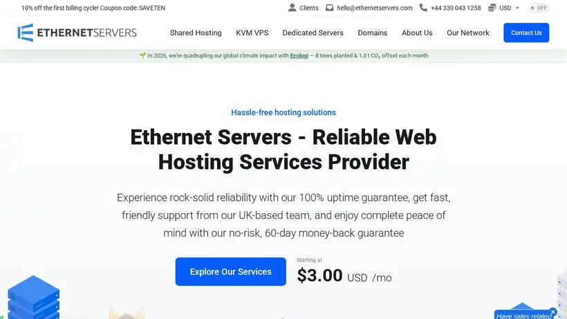 EthernetServers homepage screenshot