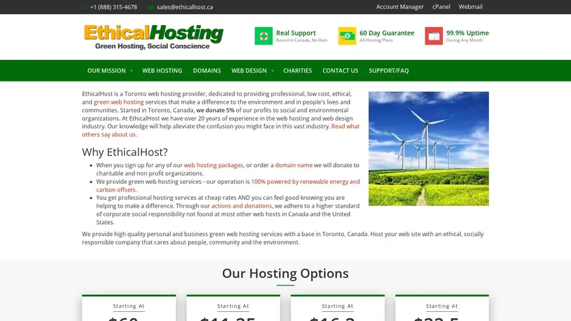 EthicalHost homepage screenshot