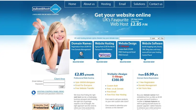 EUKWebHost homepage screenshot