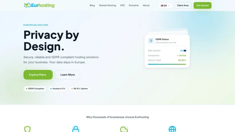 EURHosting homepage screenshot