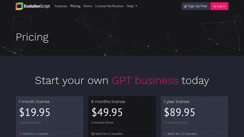 Evolution Script homepage screenshot