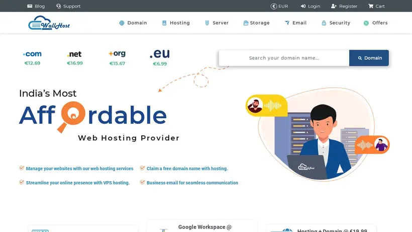 eWallHost homepage screenshot