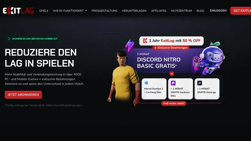 ExitLag homepage screenshot