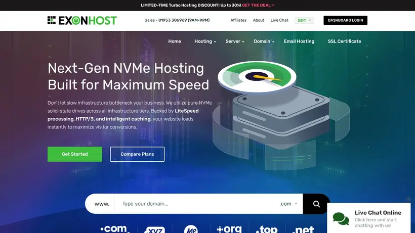 Exon Host homepage screenshot