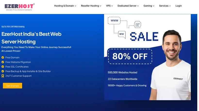 EzerHost homepage screenshot