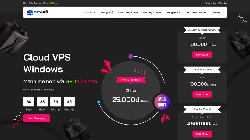 EzVPS homepage screenshot