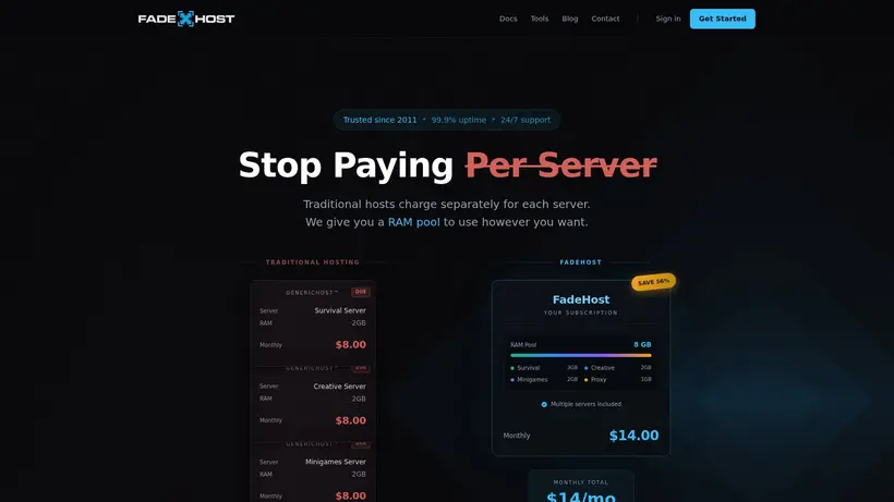 Fade Host homepage screenshot