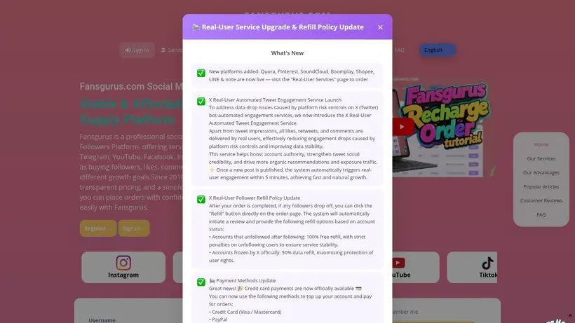 Fansgurus homepage screenshot