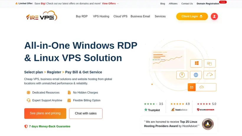 FireVPS homepage screenshot