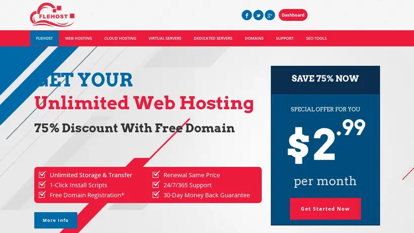 FleHost homepage screenshot