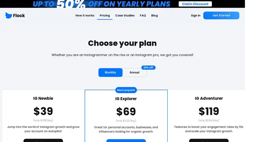 Flock Social homepage screenshot