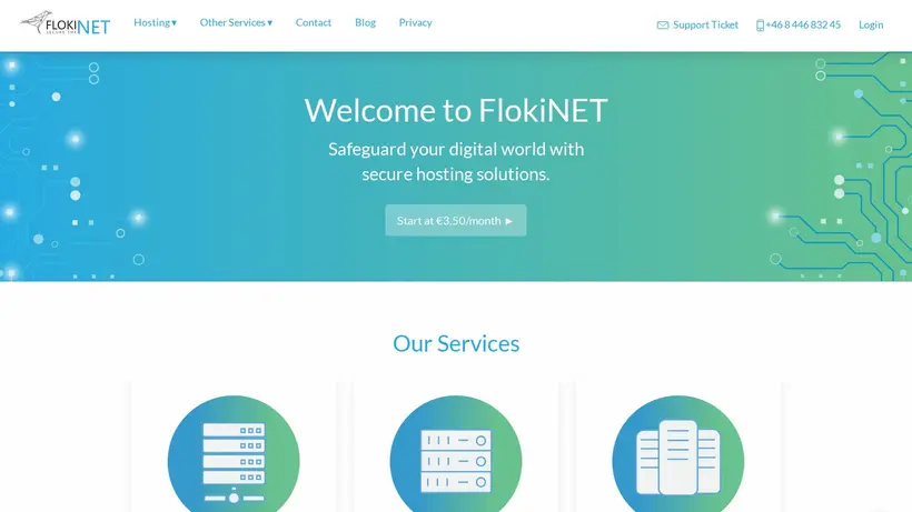 FlokiNET.is homepage screenshot