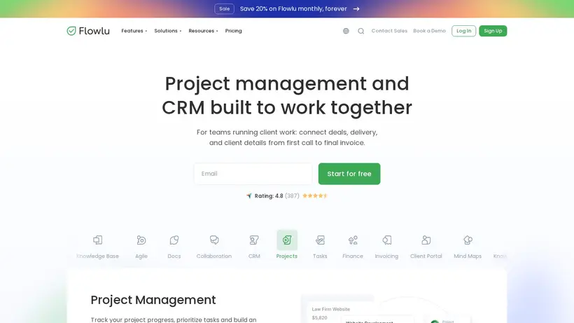 Flowlu homepage screenshot
