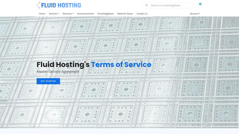 Fluid Hosting homepage screenshot