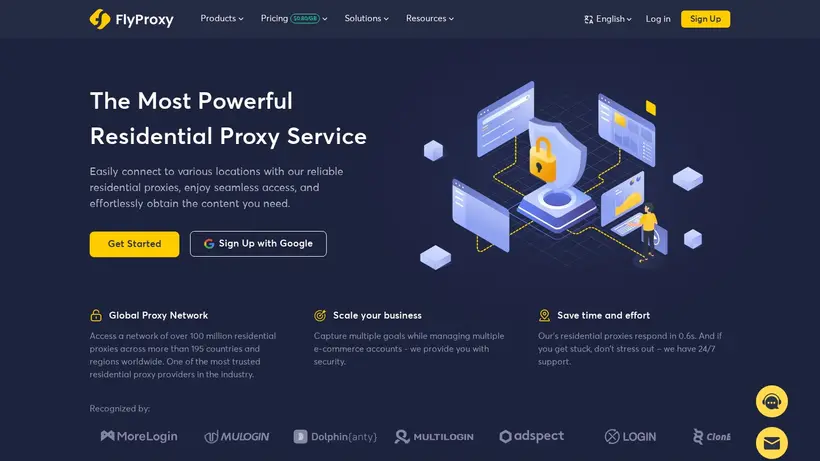 FlyProxy homepage screenshot