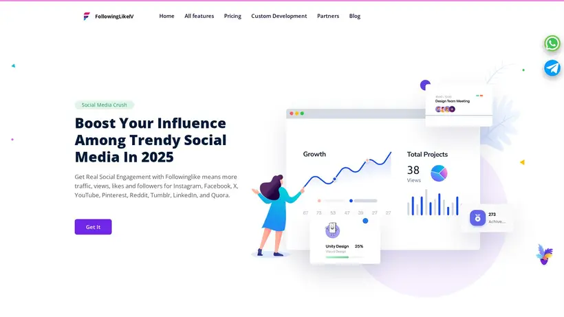 FollowingLike homepage screenshot