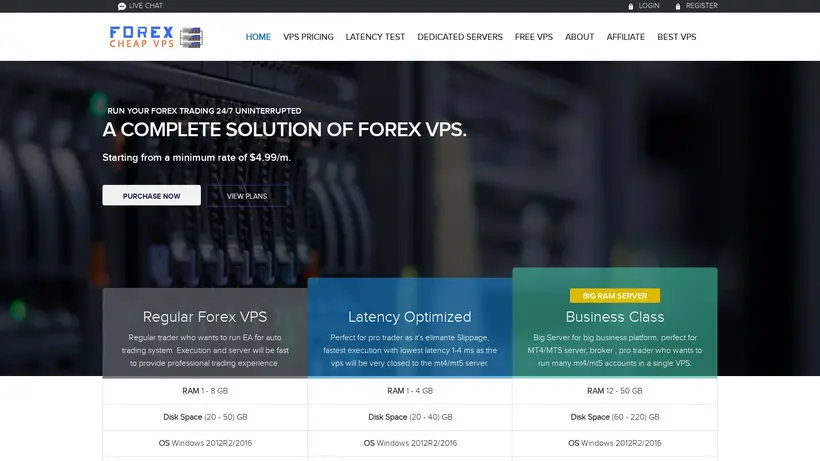 Forex Cheap VPS homepage screenshot