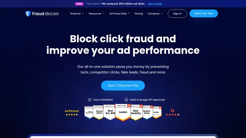 FraudBlocker homepage screenshot
