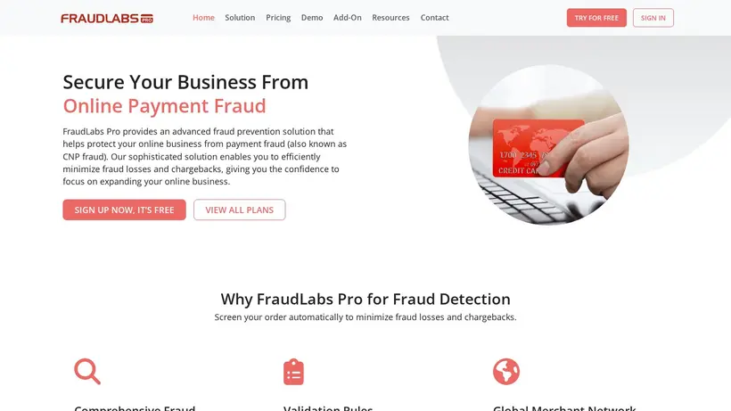 FraudLabsPro homepage screenshot
