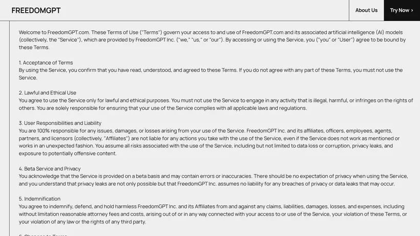 FreedomGPT homepage screenshot