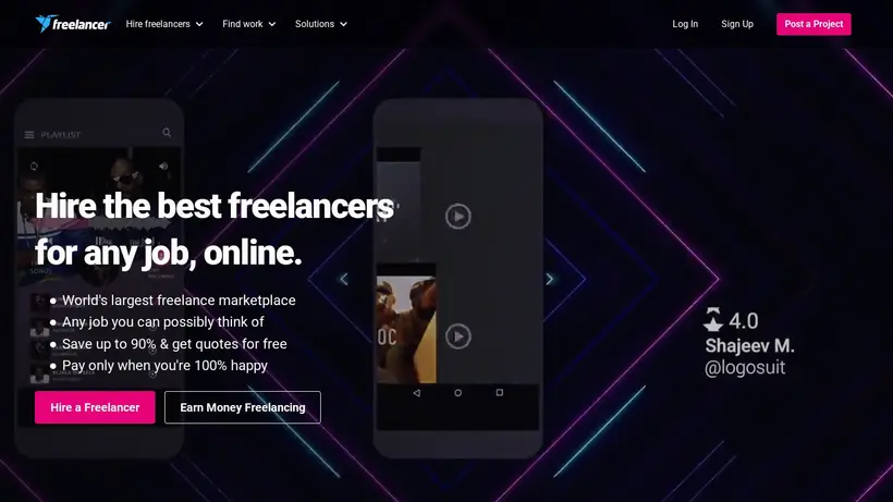 Freelancer homepage screenshot