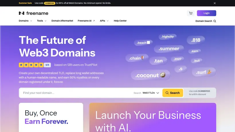 Freename homepage screenshot