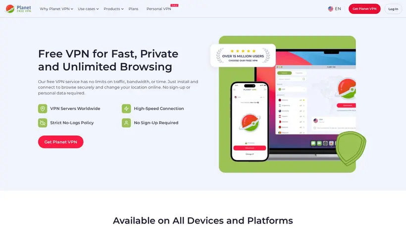 FreeVPNPlanet homepage screenshot